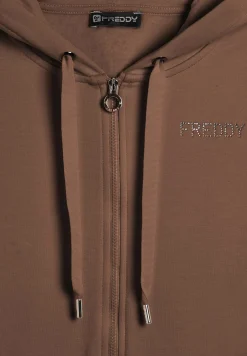 Freddy Felpa sportiva da donna cappuccio e zip con strass bicolore-Donna Ginnastica|Felpe