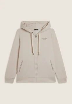 Freddy Felpa sportiva da donna cappuccio e zip con strass bicolore-Donna Ginnastica|Felpe