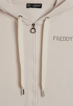 Freddy Felpa sportiva da donna cappuccio e zip con strass bicolore-Donna Ginnastica|Felpe