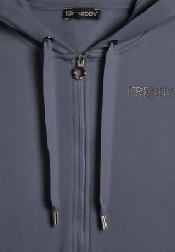 Freddy Felpa sportiva da donna cappuccio e zip con strass bicolore-Donna Ginnastica|Felpe