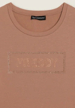 Freddy Felpa sportiva da donna con grafica frontale in strass-Donna Ginnastica|Felpe