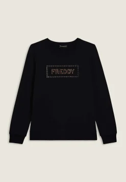 Freddy Felpa sportiva da donna con grafica frontale in strass-Donna Ginnastica|Felpe