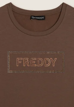 Freddy Felpa sportiva da donna con grafica frontale in strass-Donna Ginnastica|Felpe