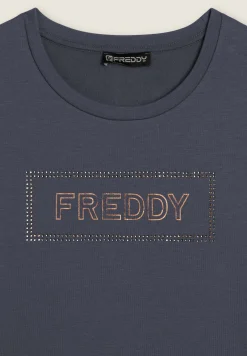 Freddy Felpa sportiva da donna con grafica frontale in strass-Donna Ginnastica|Felpe