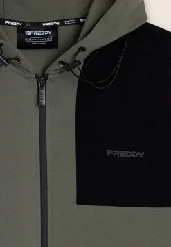 Freddy Felpa zip e cappuccio con inserti a contrasto-Uomo Felpe