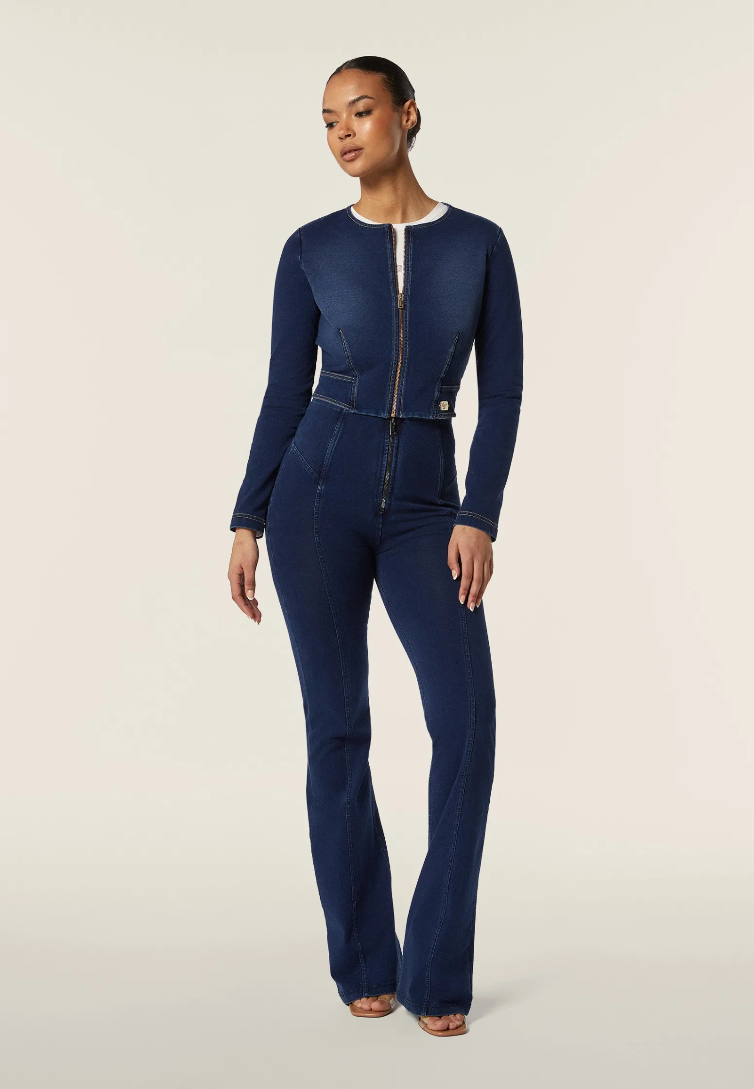 Freddy Giacca corta con zip da donna in jersey effetto denim-Donna Giacche