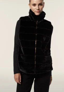 Freddy Gilet donna zip e collo alto in Pelliccia Sintetica rigata-Donna Giacche