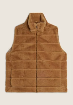 Freddy Gilet donna zip e collo alto in Pelliccia Sintetica rigata-Donna Giacche