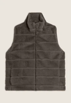 Freddy Gilet donna zip e collo alto in Pelliccia Sintetica rigata-Donna Giacche