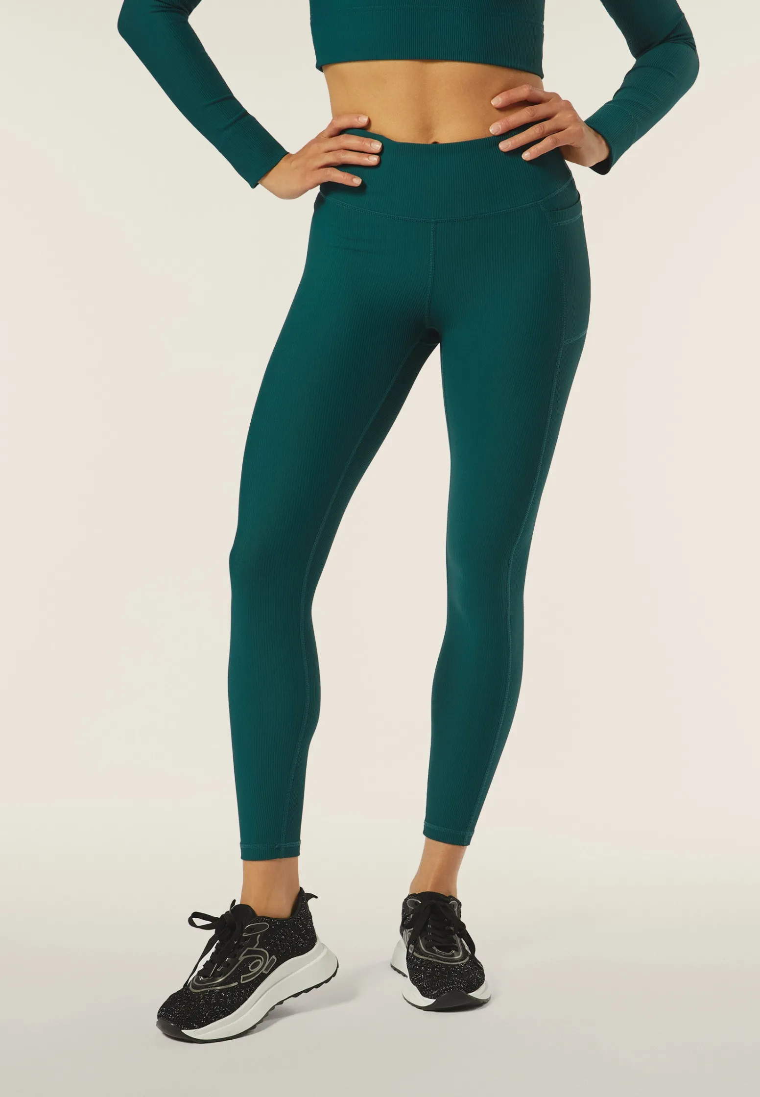 Freddy Leggings 7/8 vita alta in tessuto tecnico a costine-Donna Padel|Pilates