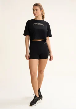 Freddy Leggings corti in jersey con logo scintillante-Donna Pilates|Ginnastica