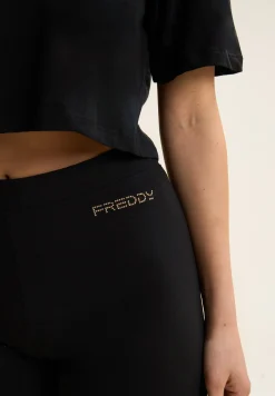 Freddy Leggings corti in jersey con logo scintillante-Donna Pilates|Ginnastica
