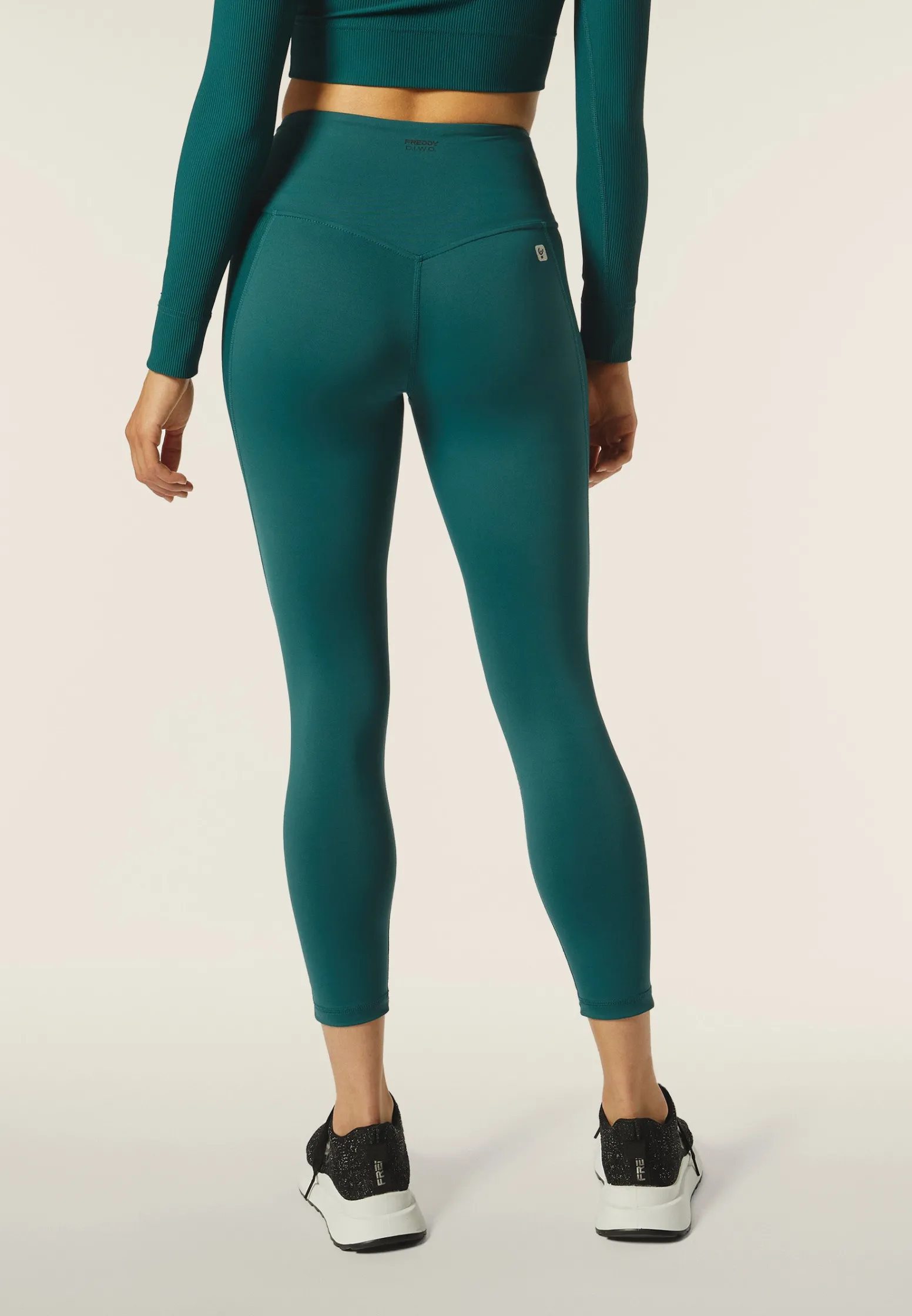 Freddy Leggings sportivi 7/8 vita alta con inserti in costina-Donna Padel|Pilates