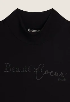 Freddy Maglia donna a manica lunga con scritta borchie e oro rosa-Donna T-shirts