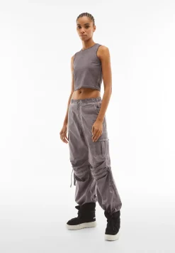 Freddy Pantaloni cargo da donna in tessuto popeline effetto used-Donna Pantaloni Cargo|Pantaloni Sportivi