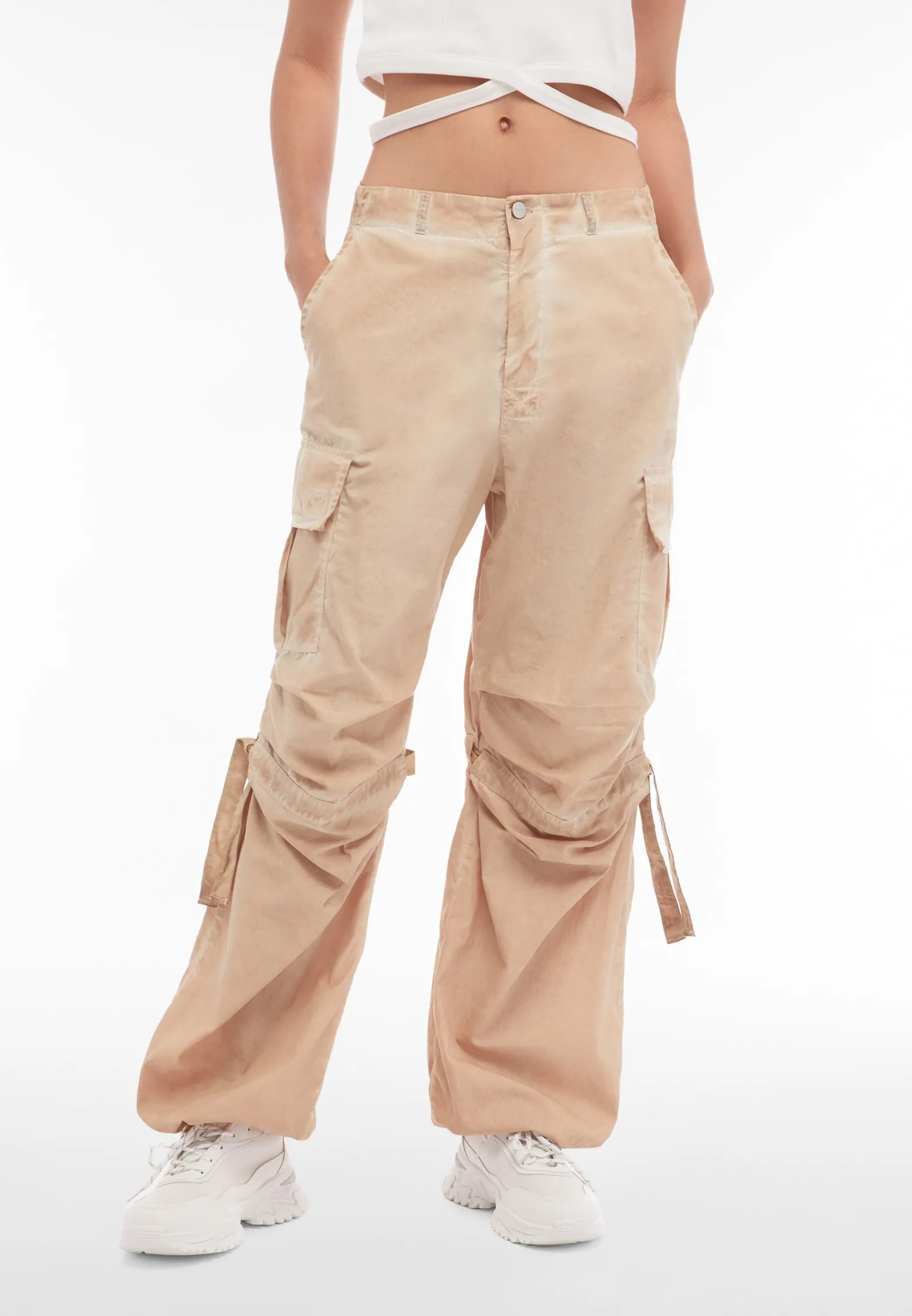 Freddy Pantaloni cargo da donna in tessuto popeline effetto used-Donna Pantaloni Cargo|Pantaloni Sportivi