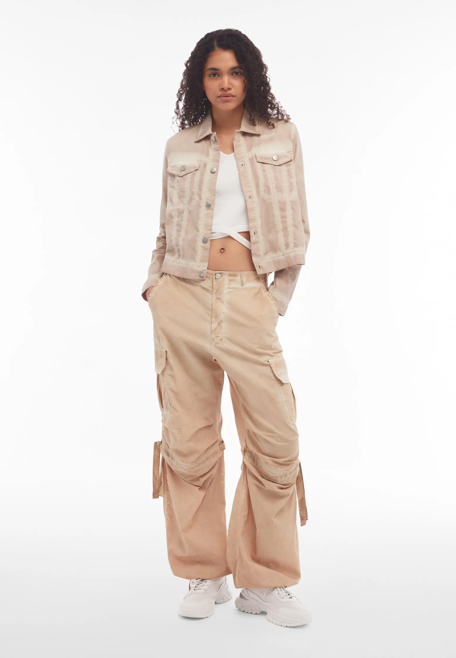 Freddy Pantaloni cargo da donna in tessuto popeline effetto used-Donna Pantaloni Cargo|Pantaloni Sportivi