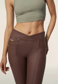 Freddy Pantaloni in Similpelle Laminata con Vita Alta a Incrocio-Donna Jeans E Pantaloni|Tutti I Pantaloni
