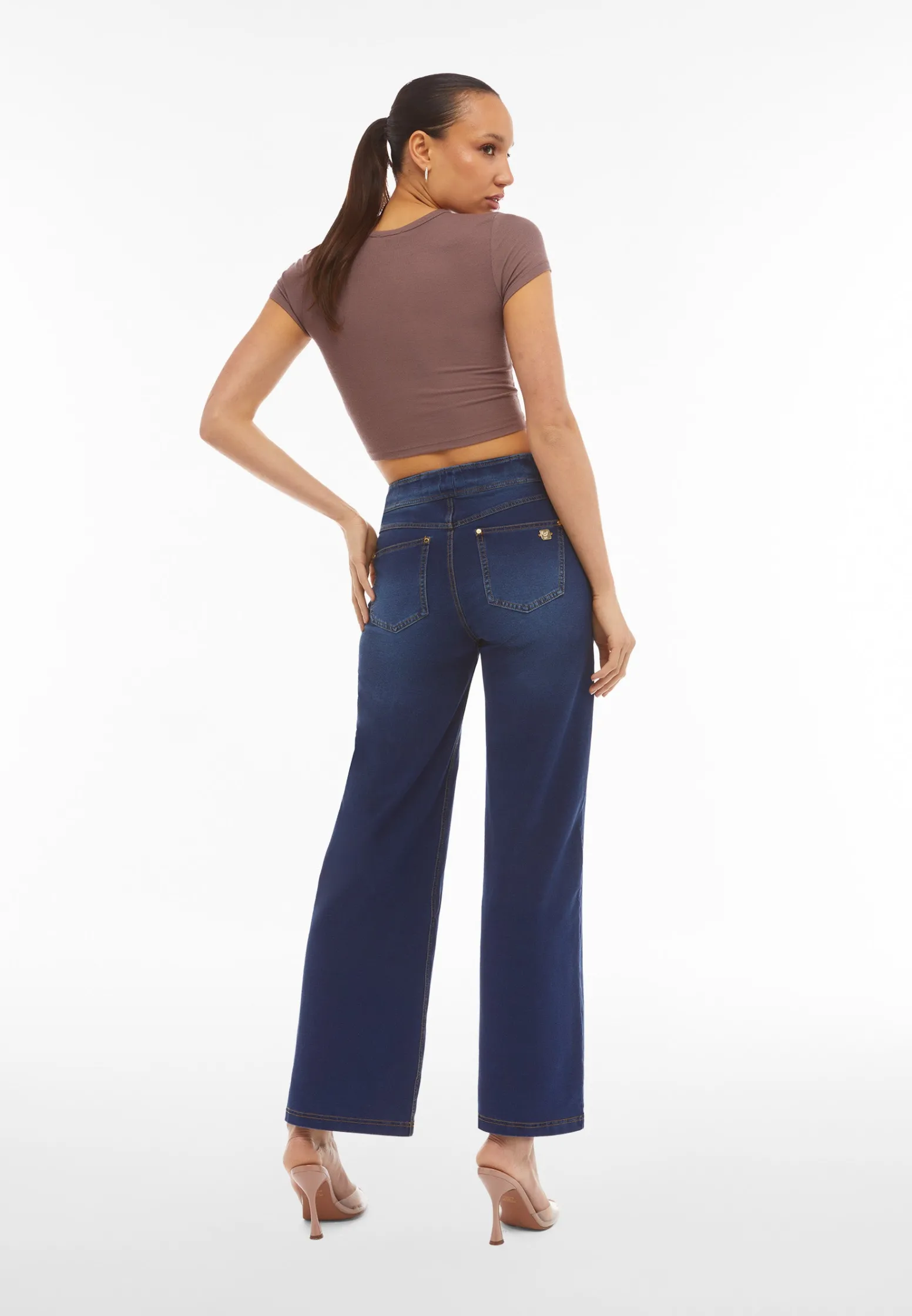 Freddy Pantaloni N.O.W.® wide leg vita alta in jersey effetto denim-Donna Tutti I Pantaloni|Jeans E Pantaloni