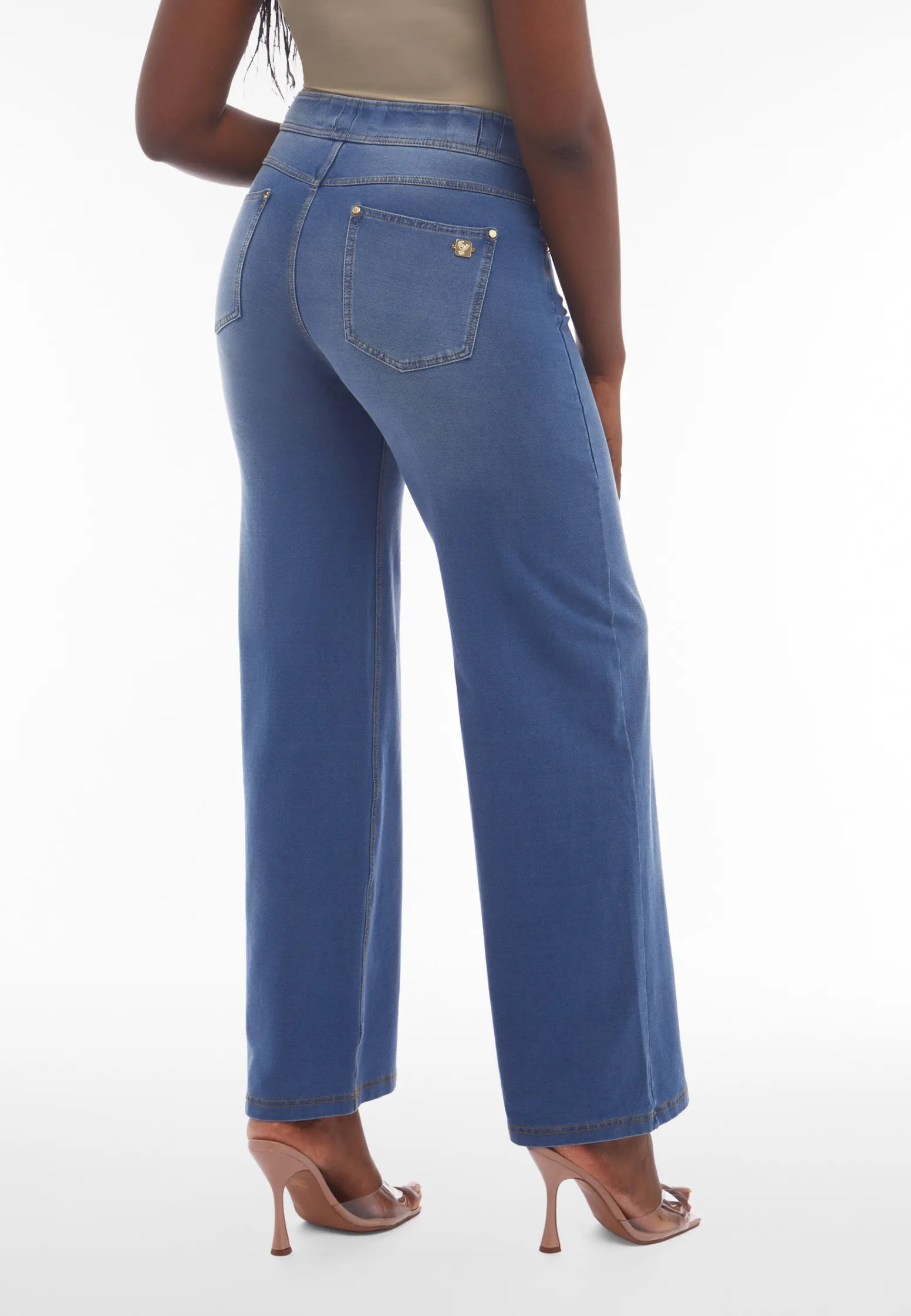 Freddy Pantaloni N.O.W.® wide leg vita alta in jersey effetto denim-Donna Tutti I Pantaloni|Jeans E Pantaloni