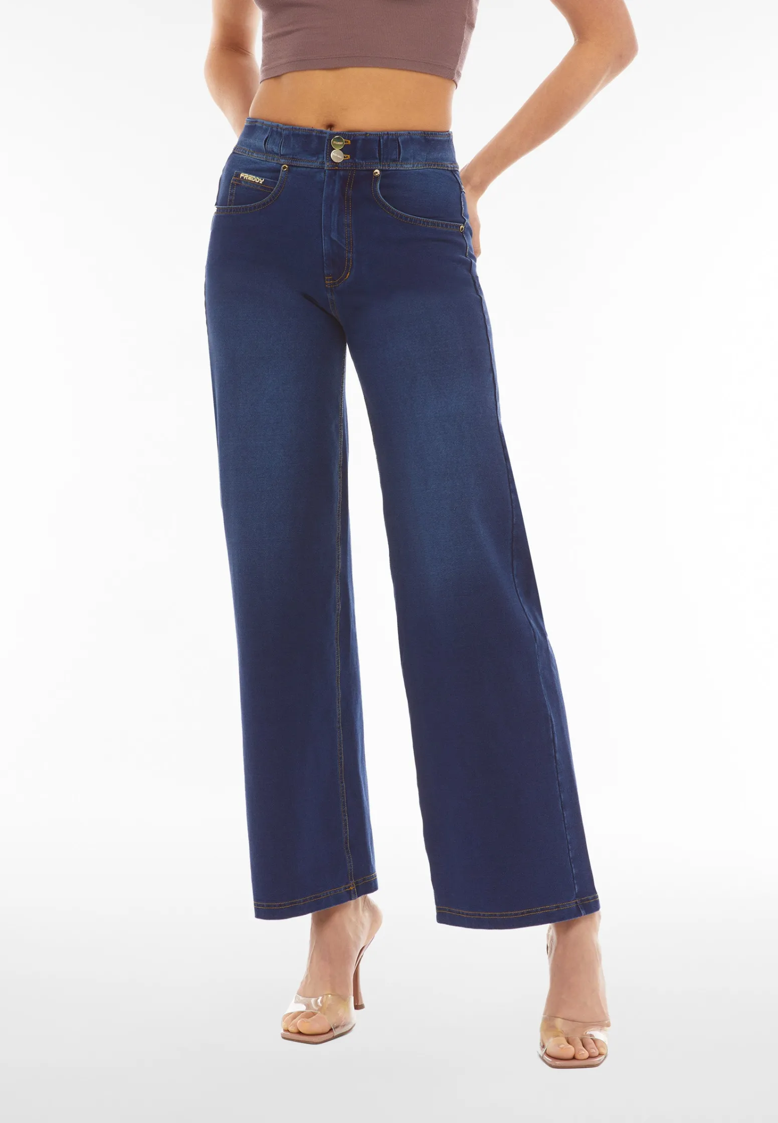Freddy Pantaloni N.O.W.® wide leg vita alta in jersey effetto denim-Donna Tutti I Pantaloni|Jeans E Pantaloni