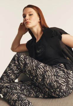 Freddy Pantaloni regular fit in viscosa animalier con gamba dritta-Donna Pantaloni Sportivi|Tutti I Pantaloni