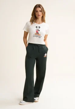 Freddy Pantaloni sportivi neri con gamba ampia e stampa Mickey Mouse-Donna Pantaloni Sportivi
