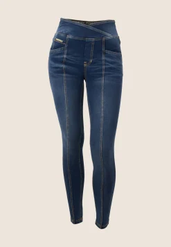 Freddy Pantaloni Vita Alta a incrocio in Jersey Denim effetto used-Donna Jeans E Pantaloni