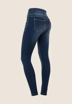 Freddy Pantaloni Vita Alta a incrocio in Jersey Denim effetto used-Donna Jeans E Pantaloni
