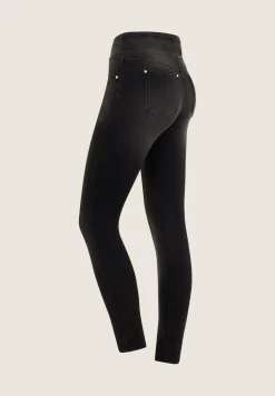 Freddy Pantaloni Vita Alta a incrocio in Jersey Denim effetto used-Donna Jeans E Pantaloni
