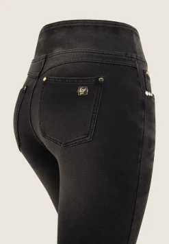 Freddy Pantaloni Vita Alta a incrocio in Jersey Denim effetto used-Donna Jeans E Pantaloni