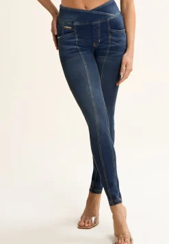 Freddy Pantaloni Vita Alta a incrocio in Jersey Denim effetto used-Donna Jeans E Pantaloni