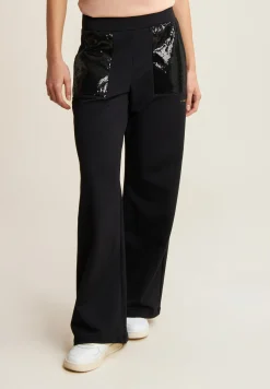 Freddy Pantaloni Wide leg con paillettes in French Terry Modal-Donna Pantaloni Sportivi