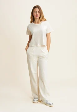Freddy Pantaloni Wide leg con paillettes in French Terry Modal-Donna Pantaloni Sportivi
