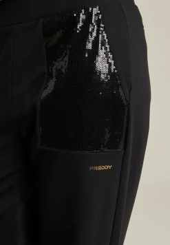 Freddy Pantaloni Wide leg con paillettes in French Terry Modal-Donna Pantaloni Sportivi