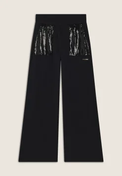 Freddy Pantaloni Wide leg con paillettes in French Terry Modal-Donna Pantaloni Sportivi