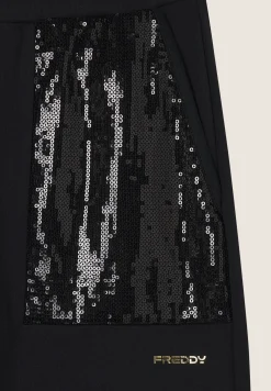 Freddy Pantaloni Wide leg con paillettes in French Terry Modal-Donna Pantaloni Sportivi