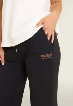 Freddy Pantaloni wide leg da donna con logo in strass bicolore-Donna Ginnastica|Pantaloni Sportivi