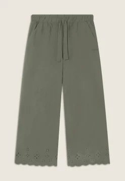 Freddy Pantaloni wide leg in cotone navetta con ricami Sangallo-Donna Pantaloni Sportivi