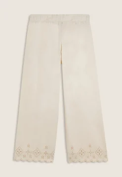 Freddy Pantaloni wide leg in cotone navetta con ricami Sangallo-Donna Pantaloni Sportivi