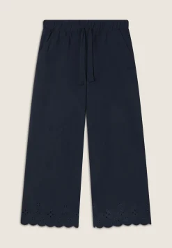 Freddy Pantaloni wide leg in cotone navetta con ricami Sangallo-Donna Pantaloni Sportivi