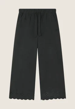 Freddy Pantaloni wide leg in cotone navetta con ricami Sangallo-Donna Pantaloni Sportivi