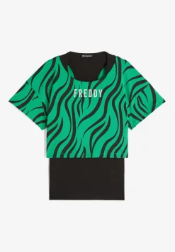 Freddy Set canotta+t-shirt cropped da donna con stampa zebrata-Donna Pilates|Fitness