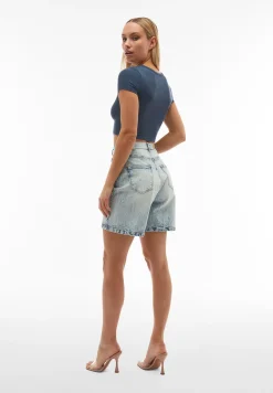 Freddy Shorts mom fit vita alta in denim con risvolto sul fondo-Donna Padel|Shorts