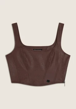 Freddy Top corto a bustier in similpelle stampa animalier lucida-Donna Top E Canotte