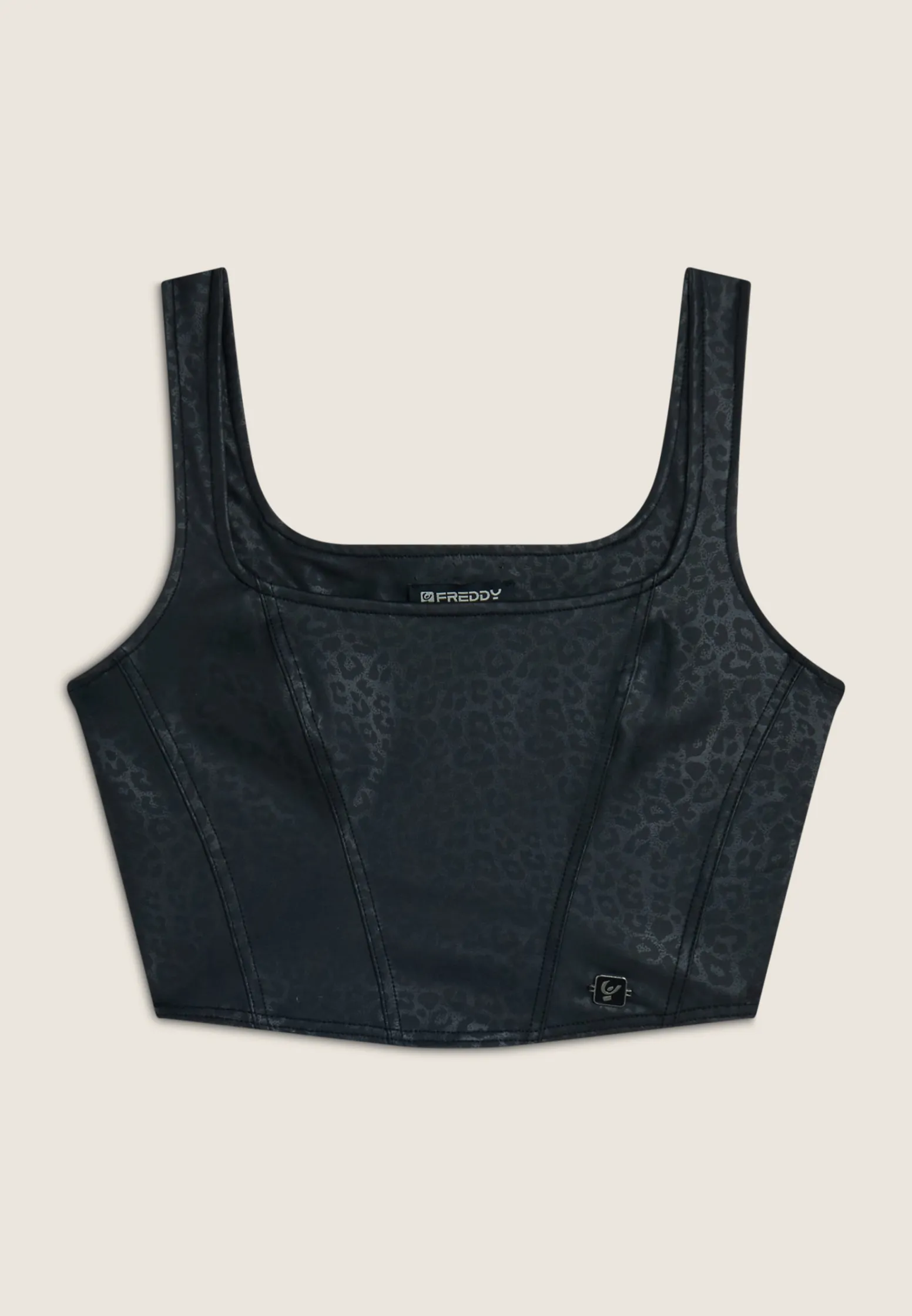 Freddy Top corto a bustier in similpelle stampa animalier lucida-Donna Top E Canotte