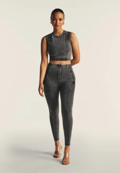 Freddy Top cropped effetto denim decorato sulle spalle-Donna Top E Canotte