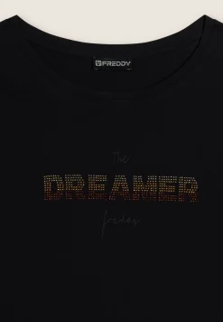 Freddy T-shirt a maniche lunghe con scritta Dreamer in strass-Donna T-shirts