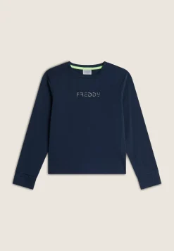 Freddy T-shirt Bambina con Strass e Maniche Lunghe con Occhiello- T-shirts