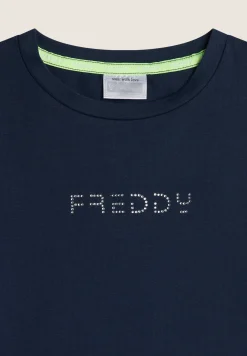 Freddy T-shirt Bambina con Strass e Maniche Lunghe con Occhiello- T-shirts